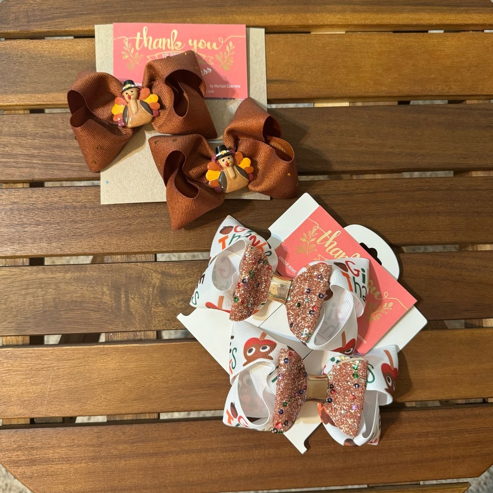 NWOT Handmade Thanksgiving Hair Bows 4pcs / Turkey hair clip